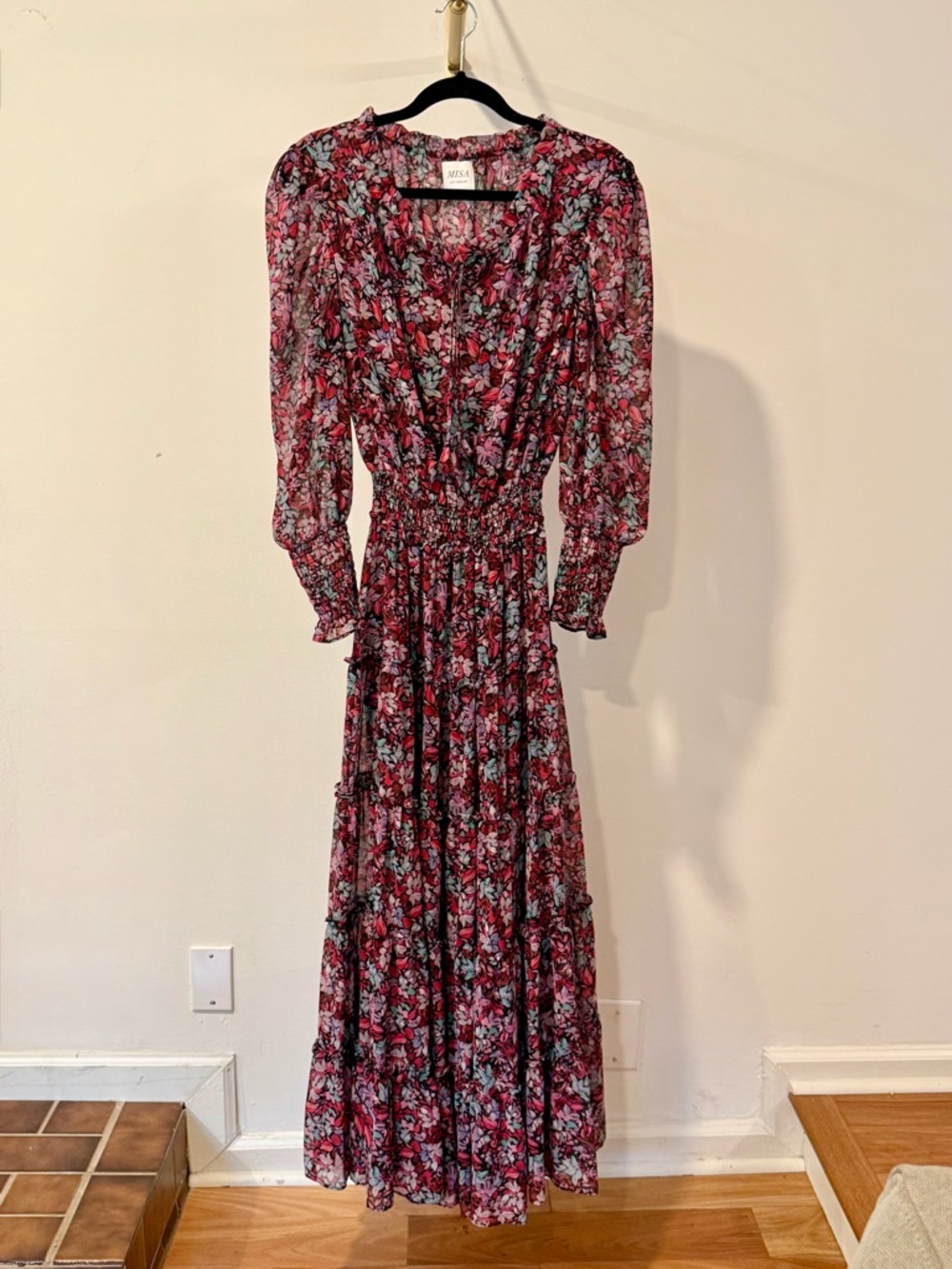 MISA Los Angeles Xirena Floral Ruffle Maxi Dress Purple Pink Size Small - Picture 3 of 12